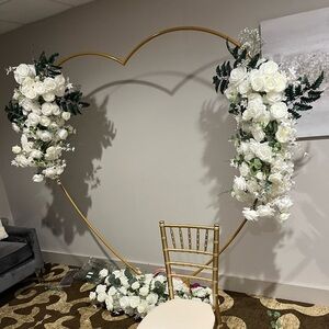 Gold Heart-Shaped Floral Arch with White Roses